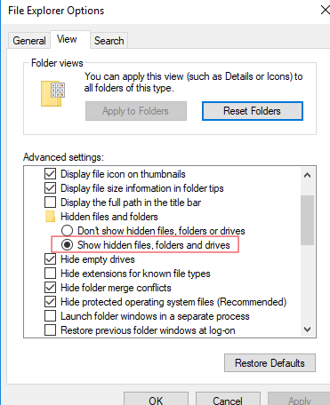 show hidden files