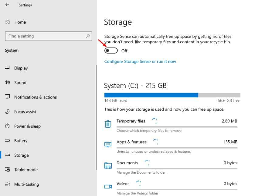 turn off storage sense