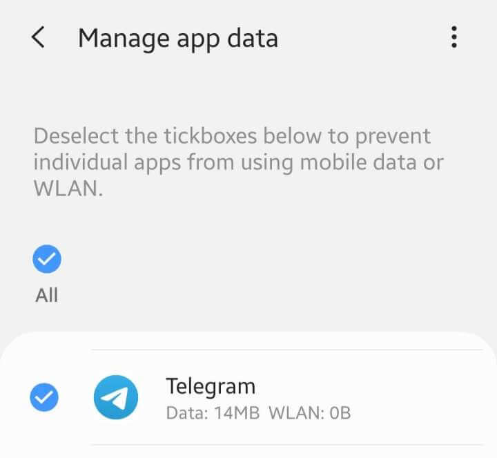 enable Telegram data usage