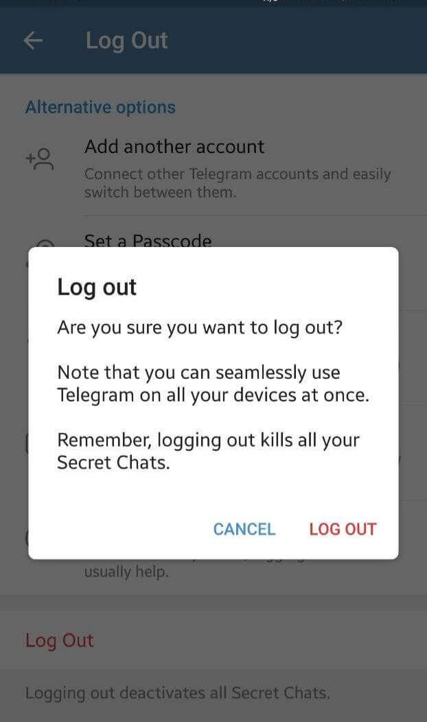 Telegram logout kills secret chats
