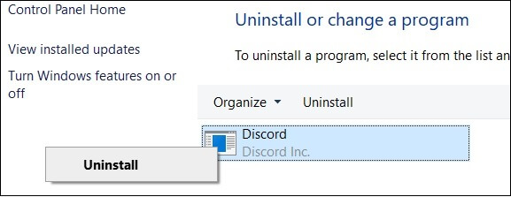 uninstall Discord app