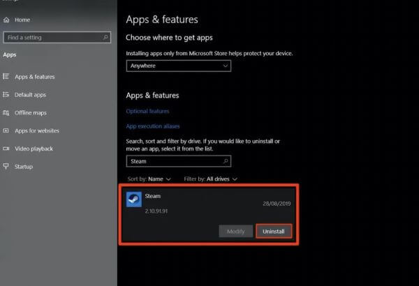 uninstall steam