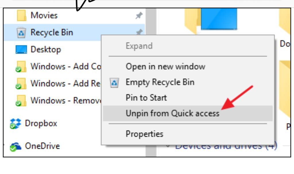 unpin recycle bin from quick access