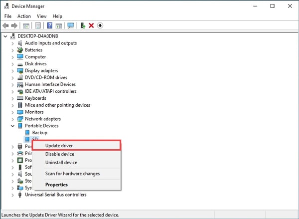 how to update the driver of the SD card