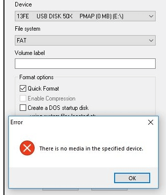 usb drive shows no media