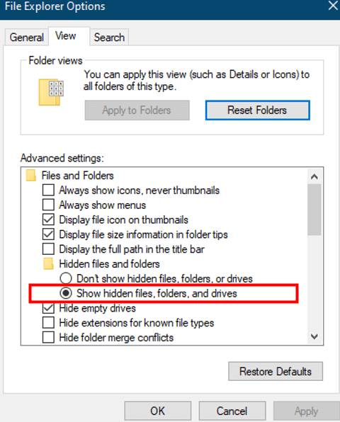 show hidden files to fix files become shortcuts via control panel