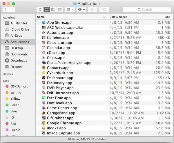 view function of application on finder