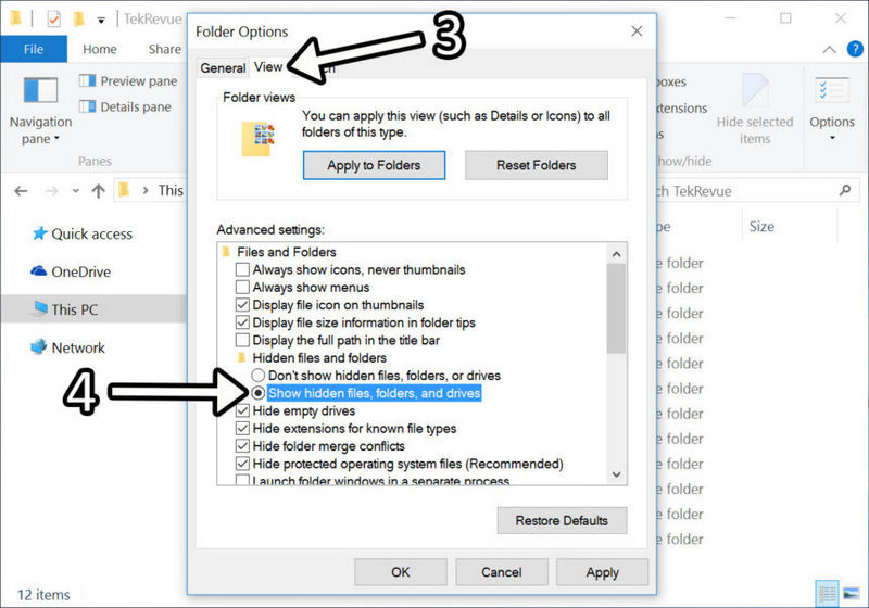 Windows 10 show hidden files