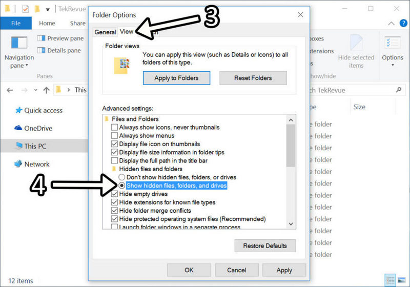 how to view hidden folder files windows 10