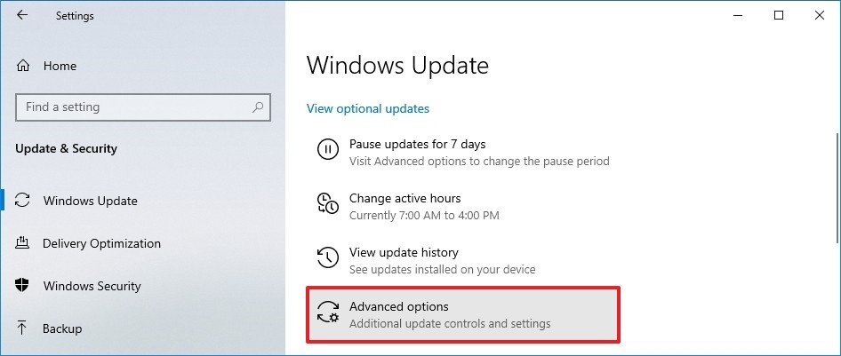 windows 10 update advanced options
