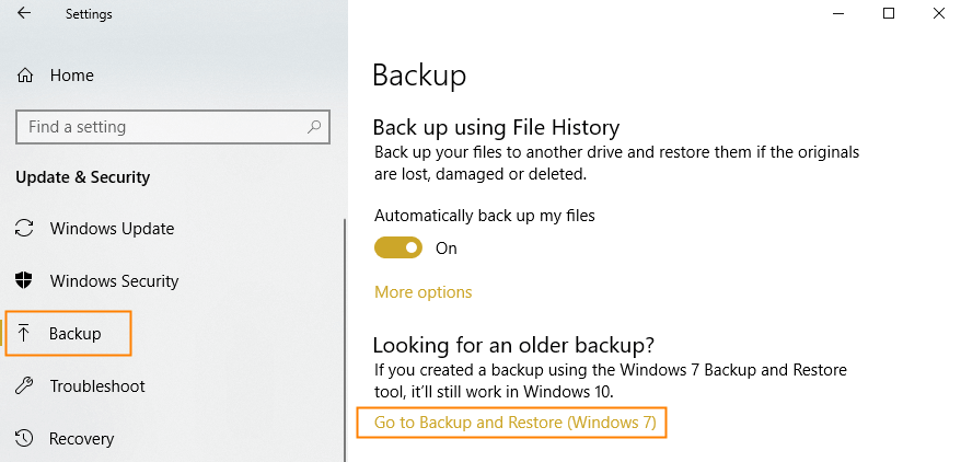 restore from windows backup