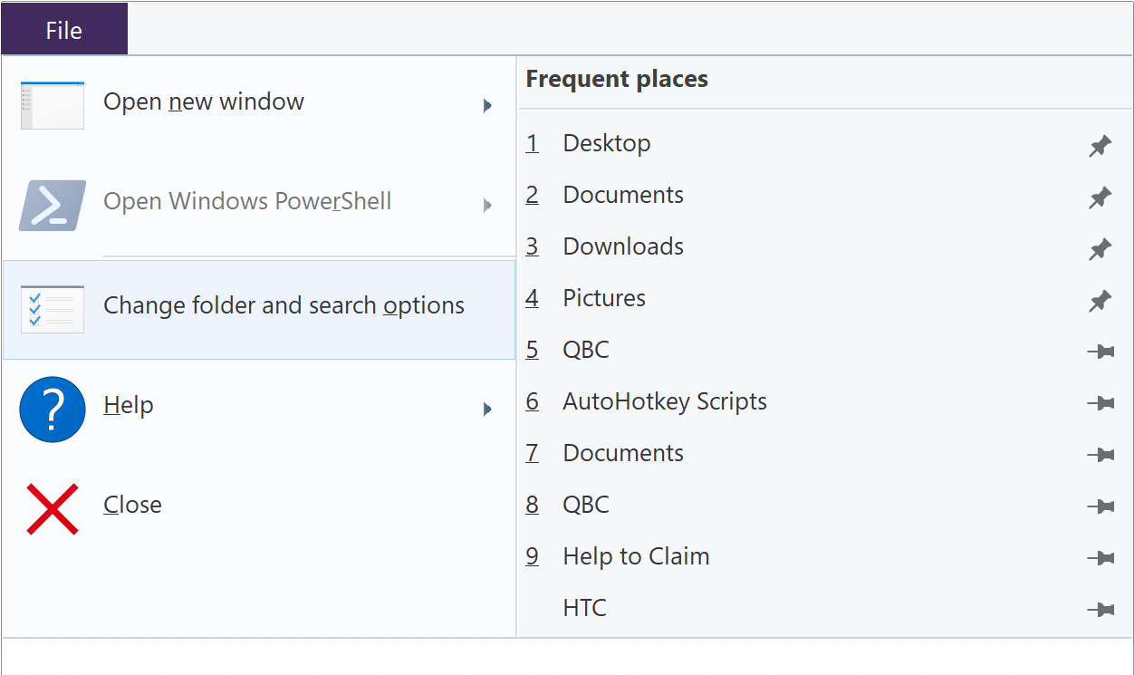 Change folder and search options