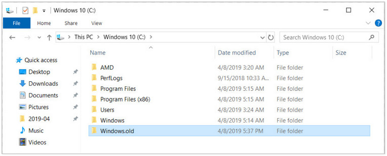 Windows.old folder in Windows 10