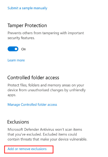 windows defender exclusions