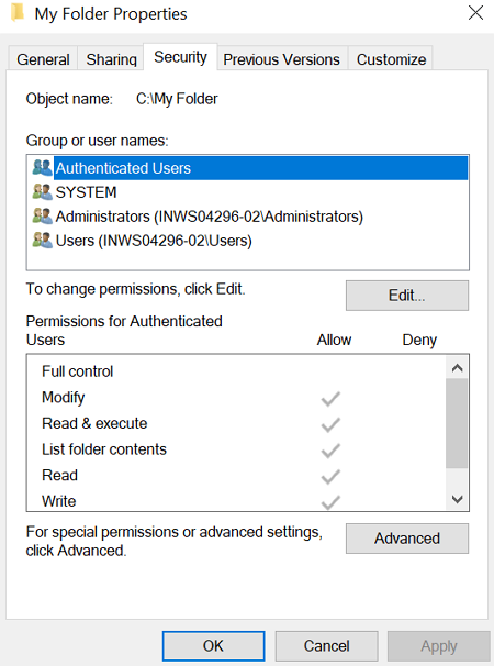 windows explorer security tab