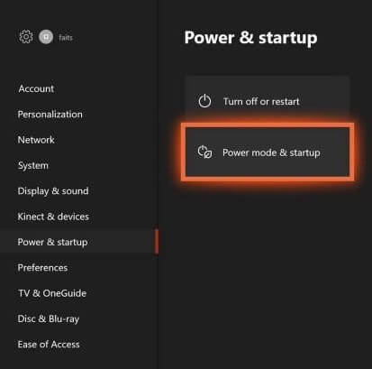 xbox power mode and startup setting