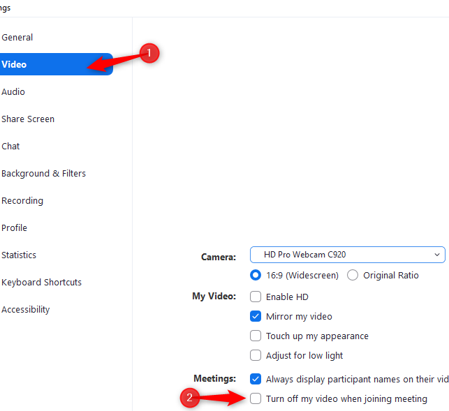 zoom turn off my video when joining a meeting