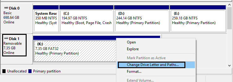 assign new drive letter in disk management