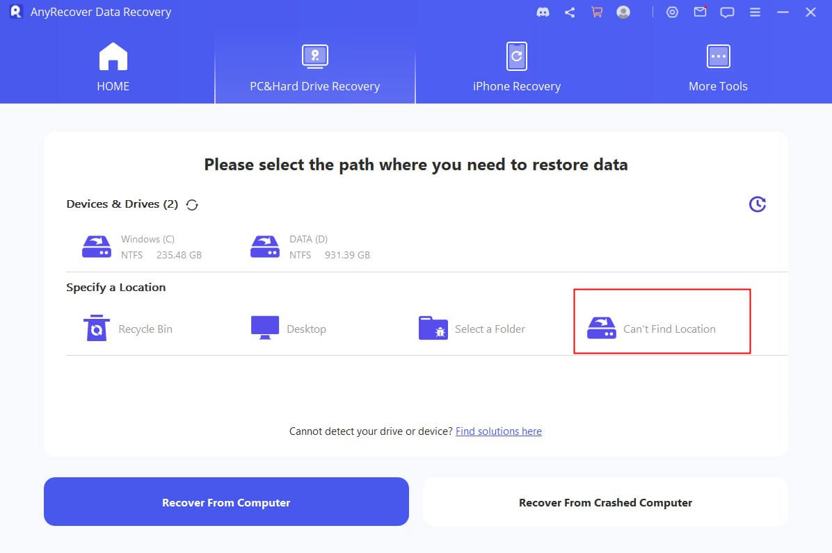 select location recovery partition