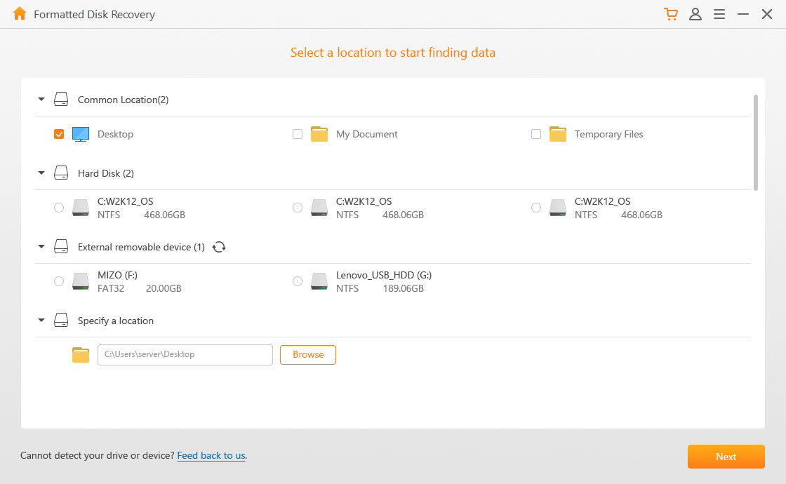 formatted disk recovery location