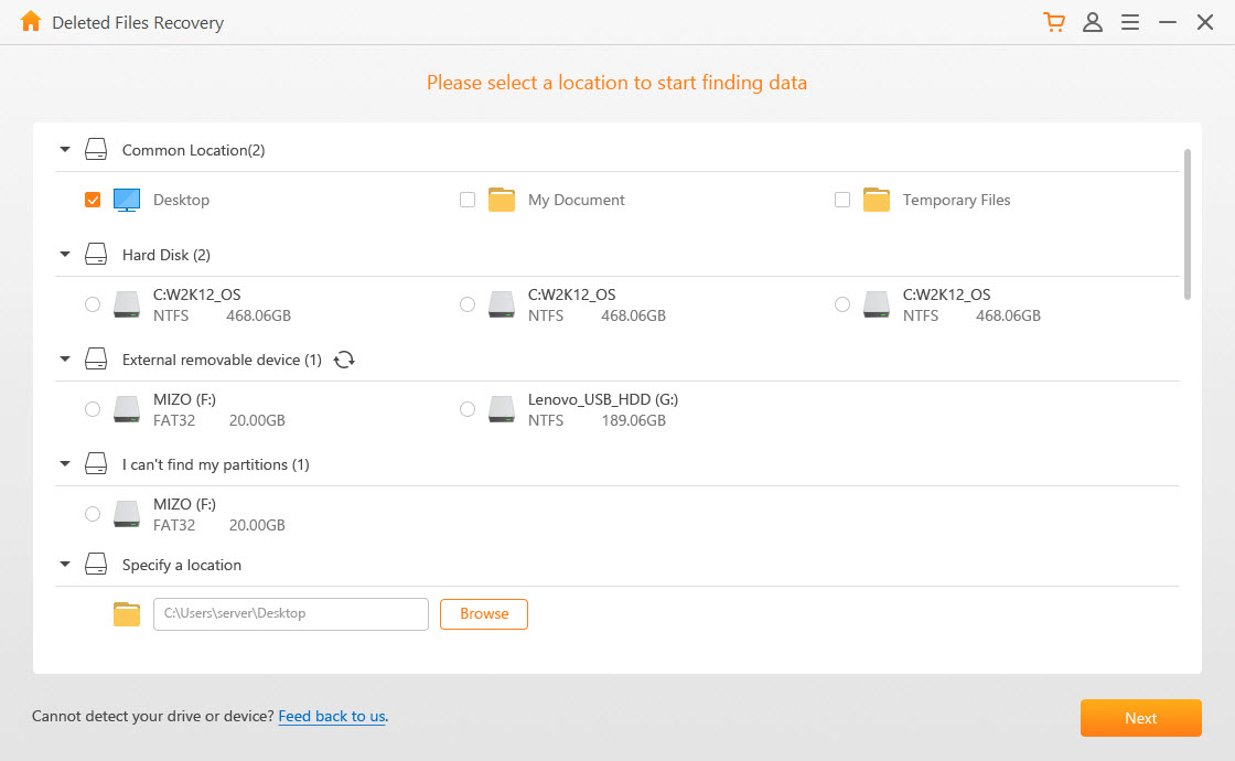 deleted files recovery select path