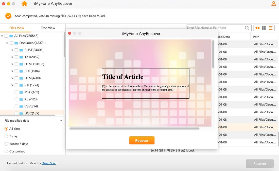 recover deleted wordpad document with anyrecover