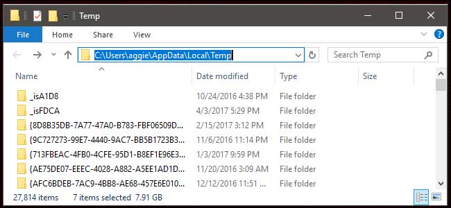 temp folder windows 10