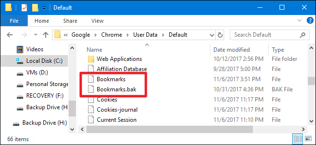 recover chrome bookmark windows