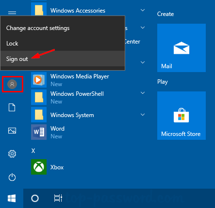 sign out windows 10