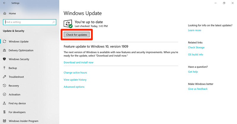 check for update window