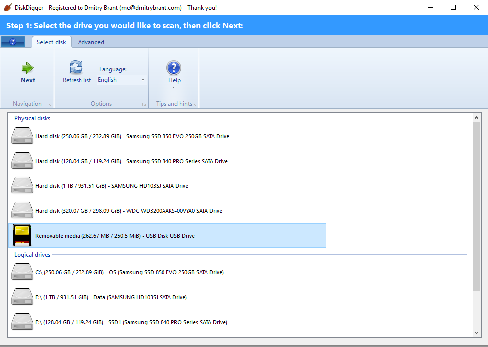 diskdigger pro select