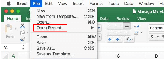 open recent on mac excel