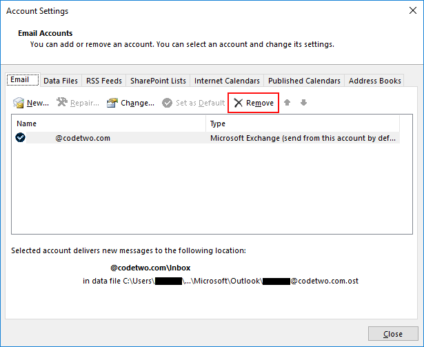 remove connected accounts outlook