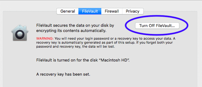 turn off file vault
