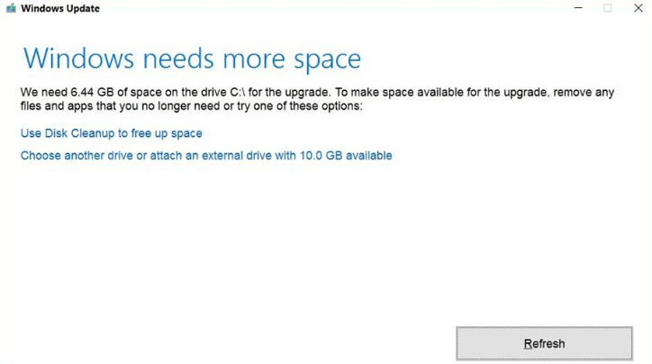 /windows needs more space