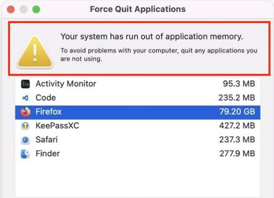 your system has run out of application memory