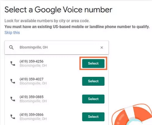 選擇一個谷歌語音的電話號碼