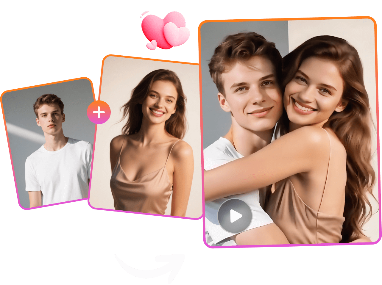 AI Hug Generator banner showing heartwarming embrace videos created with AI technology