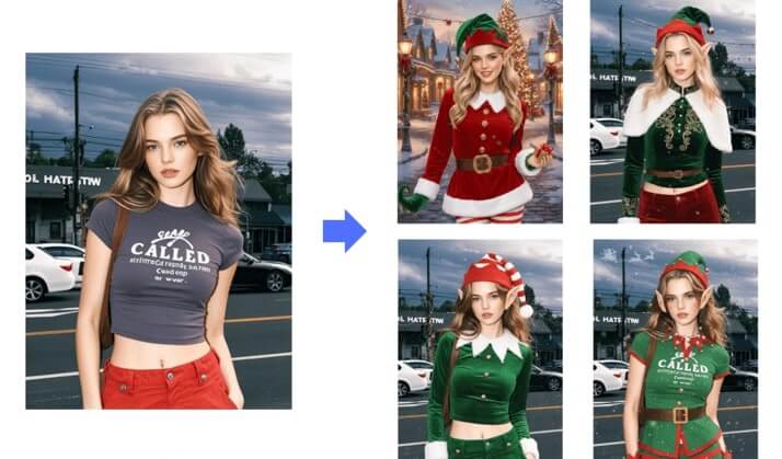 change a girl to AI christmas elf