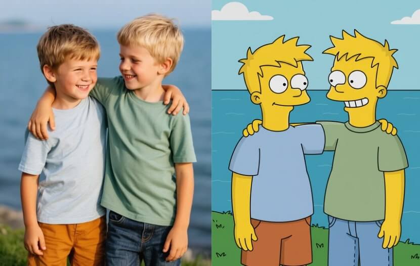 turn a photo of two boys into simpsons style