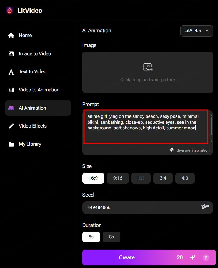 input ai anime art creation prompt