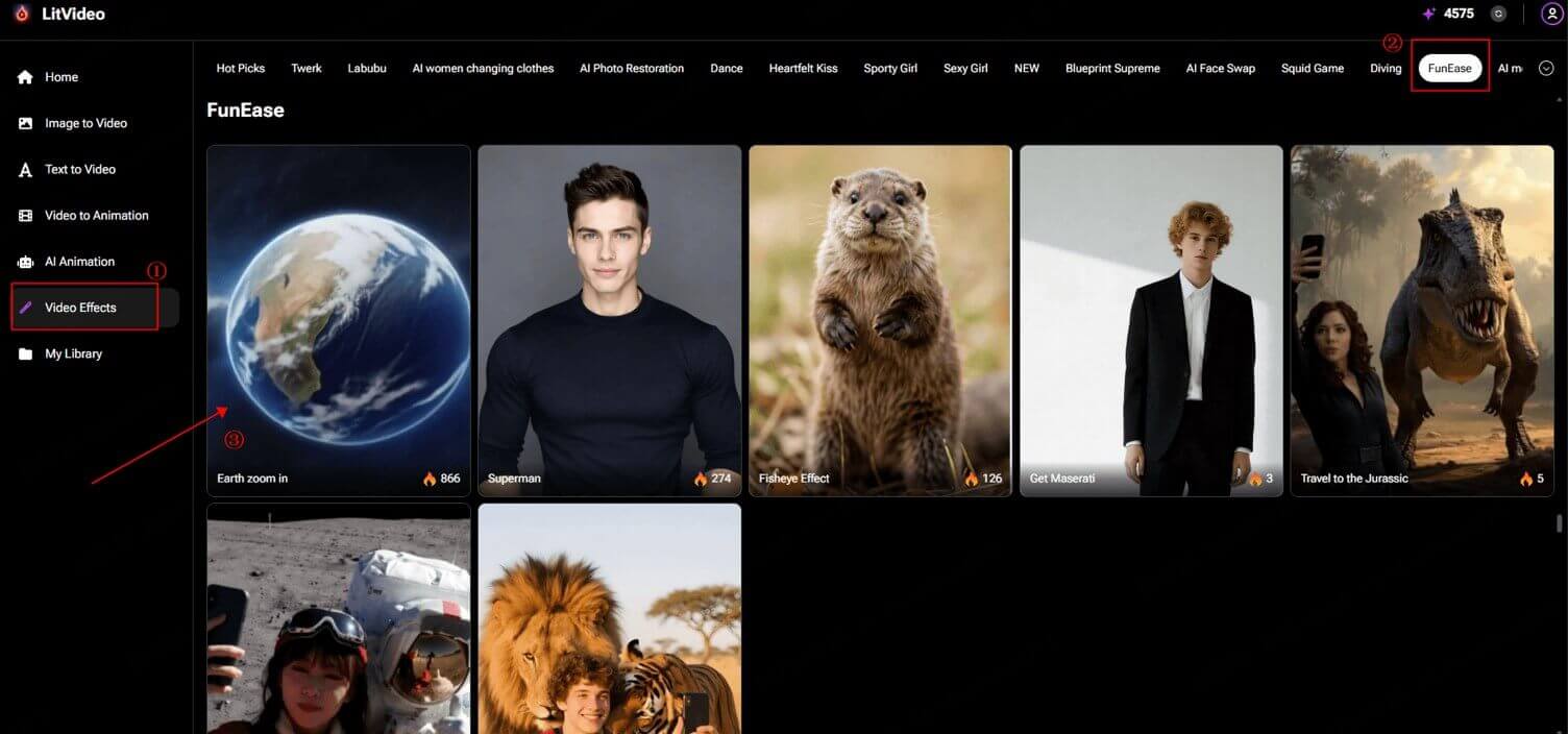 choose earth zoom in effect