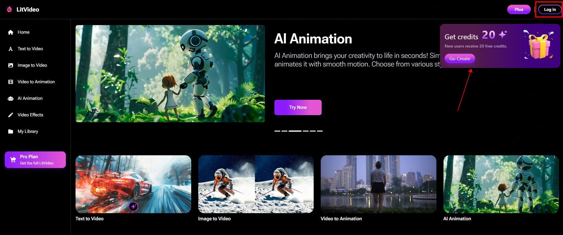 log in and get free credits