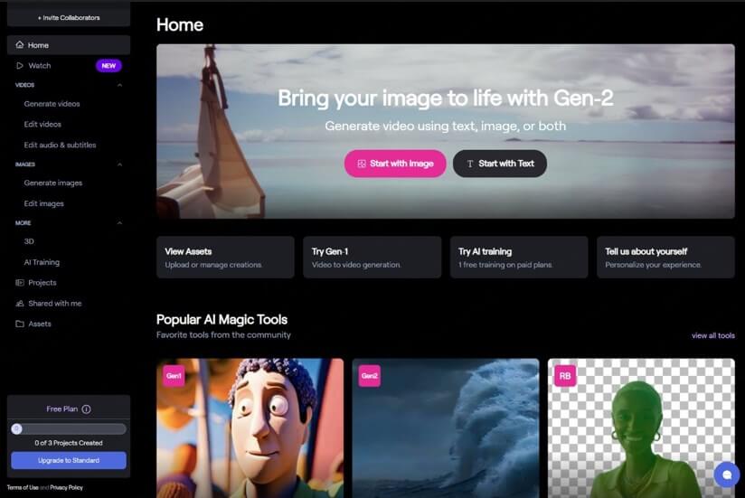 Runway ML Gen-2 webpage