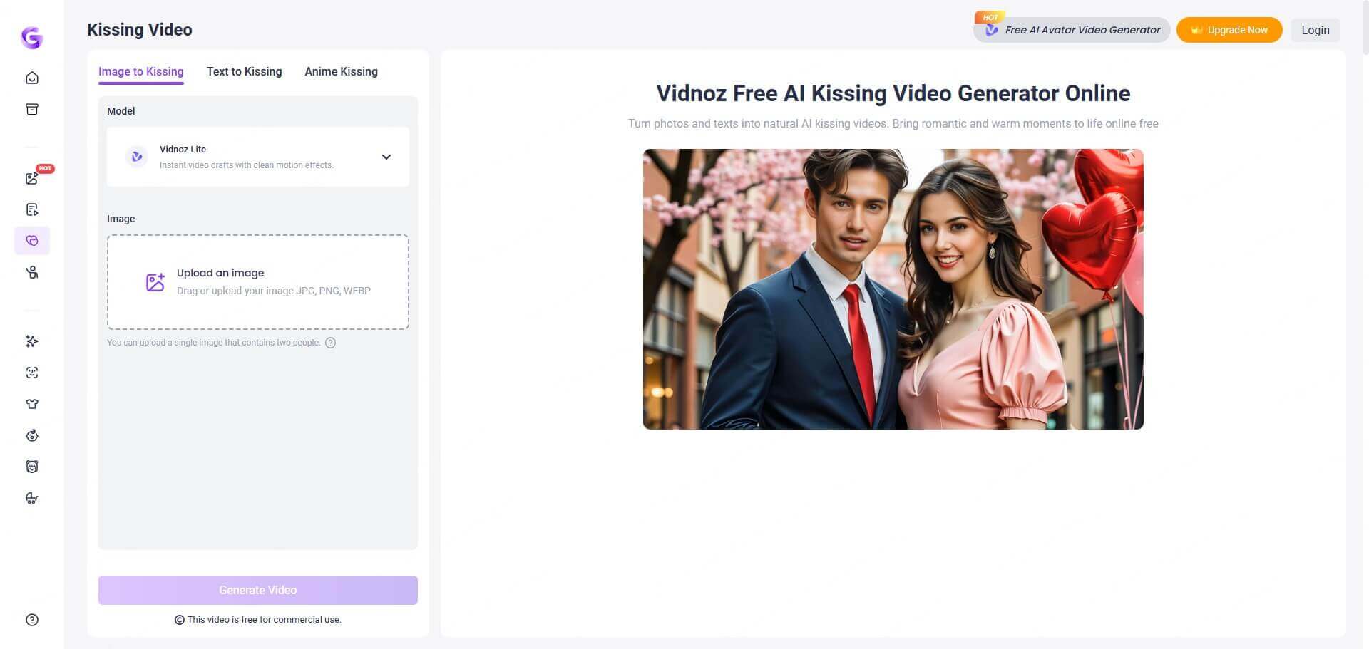 vidnoz ai kiss generator