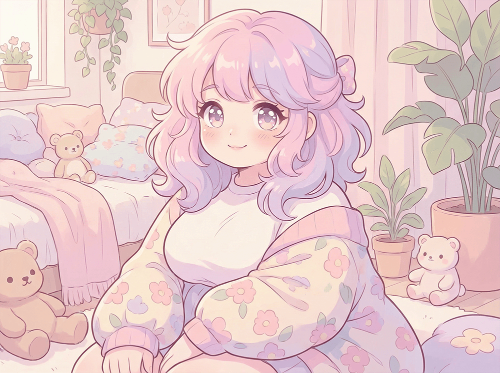 アニメ・イラスト調のAIぽっちゃり画像生成