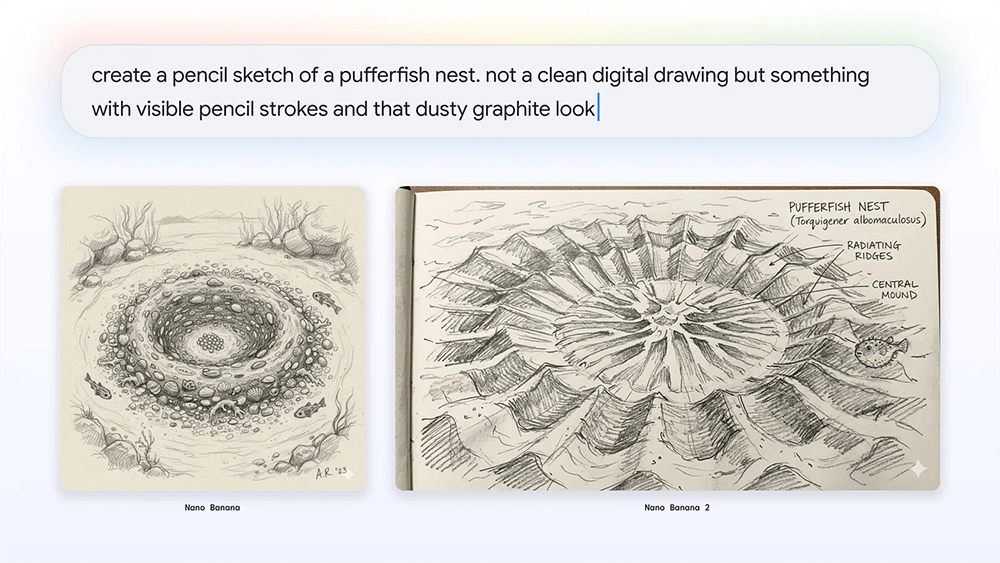 繊細な鉛筆画（フグの巣）