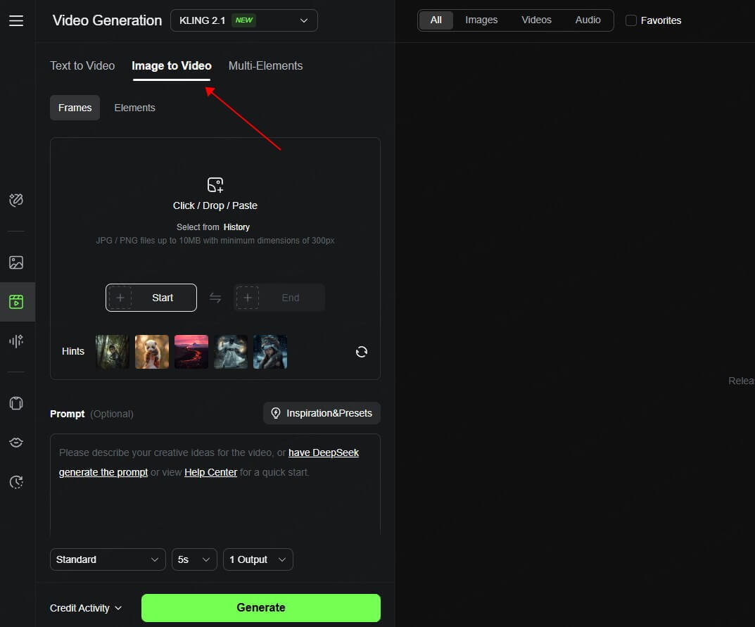 作成モードの選択 - Kling AI