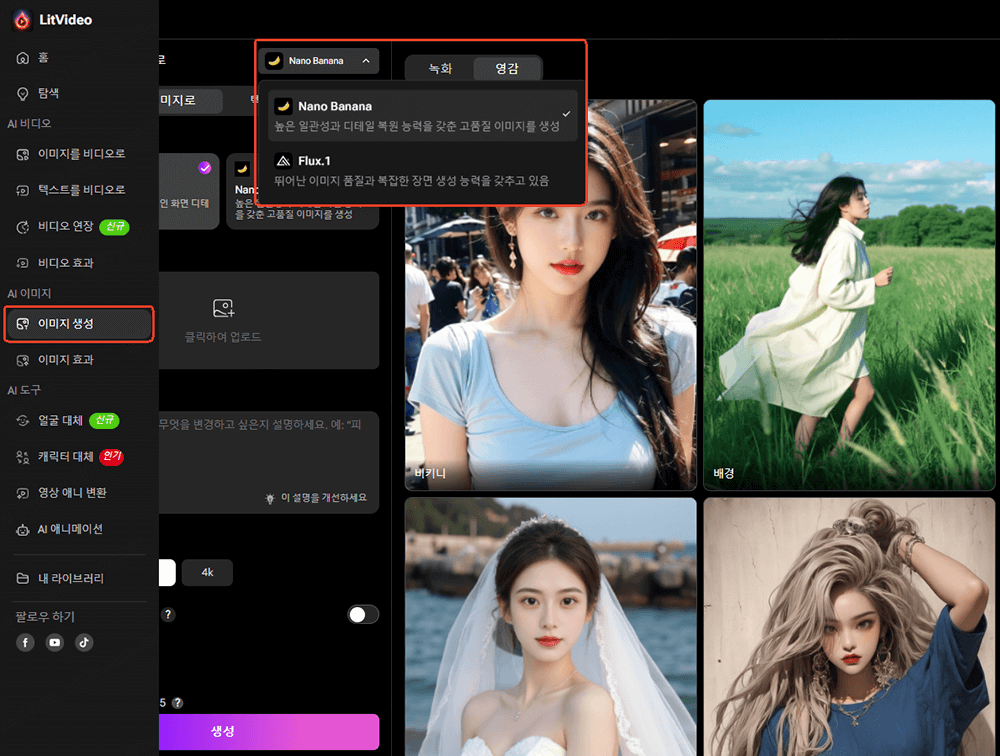 LitMedia AI 이미지 생성 모델 선택